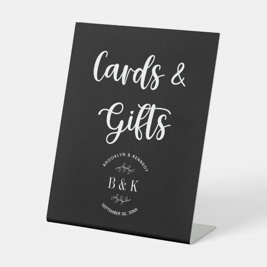 白黒モノグラムフローラウェディングカード&ギフト 台座サイン (正面)