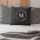 白黒モノグラムフローラリース パーソナライズされた クッション