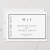 白黒モノグラムミニマリスト日付を保存 案内状 (正面)