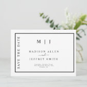 白黒モノグラムミニマリスト日付を保存 案内状 (スタンド正面)