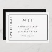 白黒モノグラムミニマリスト日付を保存 案内状 (正面/裏面)