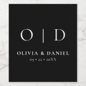 白黒モノグラムミニマル結婚リスト ワインラベル (シングルラベル)