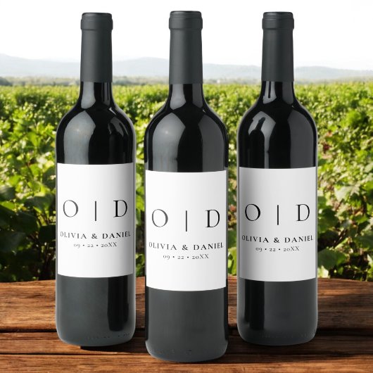 白黒モノグラムミニマル結婚リスト ワインラベル