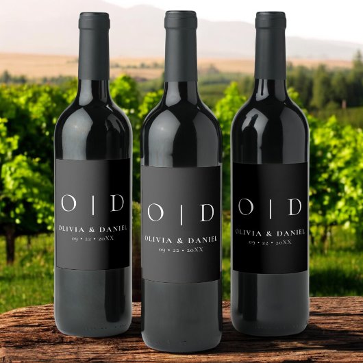 白黒モノグラムミニマル結婚リスト ワインラベル