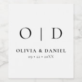 白黒モノグラムミニマル結婚リスト ワインラベル (シングルラベル)