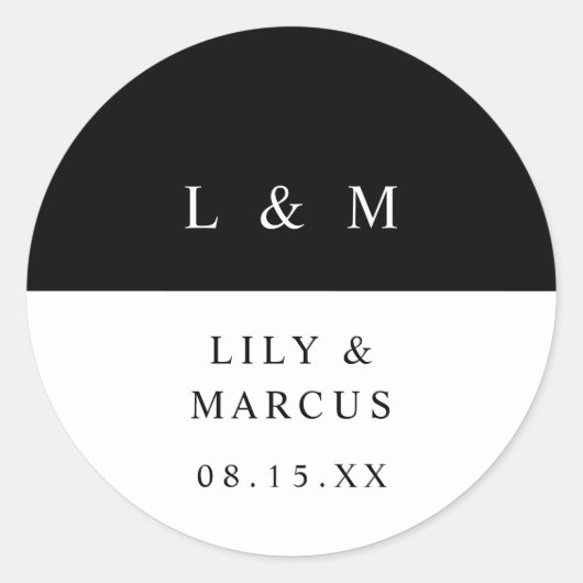 白黒モノグラムミニマル結婚式の引き出物 ラウンドシール (正面)
