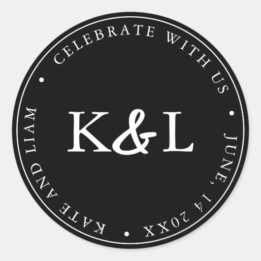 白黒モノグラムモダンアンパサンド ラウンドシール (正面)