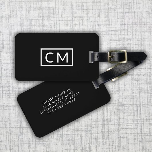 白黒モノグラムモダンイニシャル ラゲッジタグ