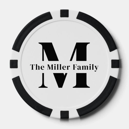 白黒モノグラムモダンファミリートランプのポーカーチップ ポーカーチップ (正面)
