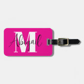白黒モノグラムモダンホットピンク ラゲッジタグ (正面横)