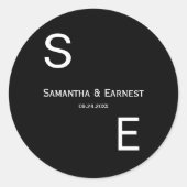 白黒モノグラムモダン結婚式の引き出物 ラウンドシール (正面)