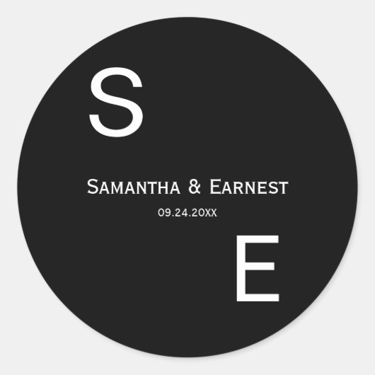 白黒モノグラムモダン結婚式の引き出物 ラウンドシール (正面)