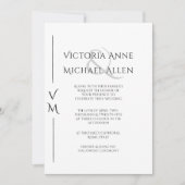 白黒モノグラムモダン結婚式招待状 招待状 (正面)