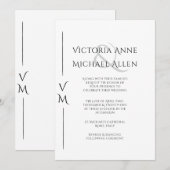 白黒モノグラムモダン結婚式招待状 招待状 (正面/裏面)