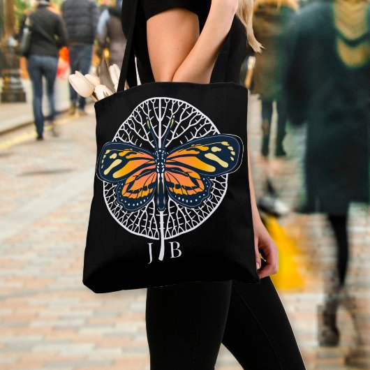 白黒モノグラムモダン蝶 トートバッグ