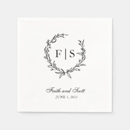 白黒モノグラムリースペーパーナプキン スタンダードカクテルナプキン