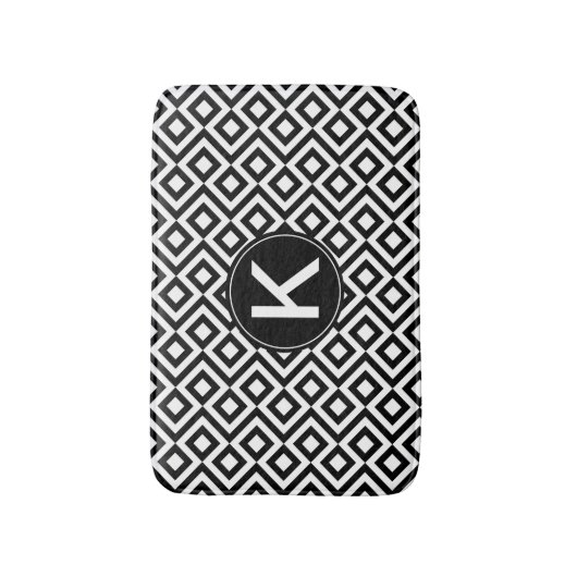 白黒モノグラム付きカスタム幾何学蛇行 バスマット (正面縦)