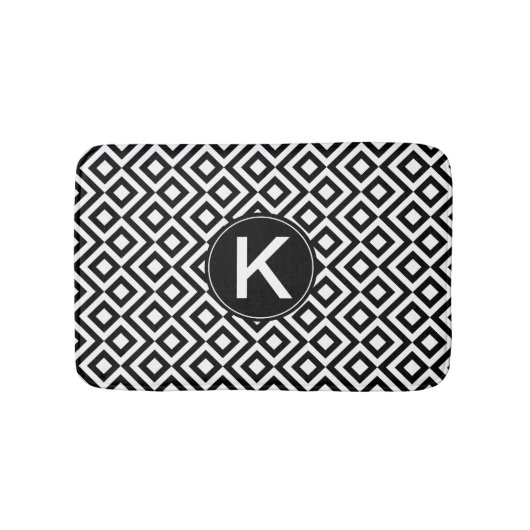 白黒モノグラム付きカスタム幾何学蛇行 バスマット (正面)