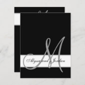 白黒モノグラム名ウェディングレセプション エンクロージャーカード (正面/裏面)