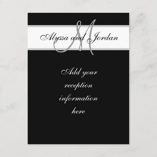 白黒モノグラム名ウェディングレセプション エンクロージャーカード (裏面)