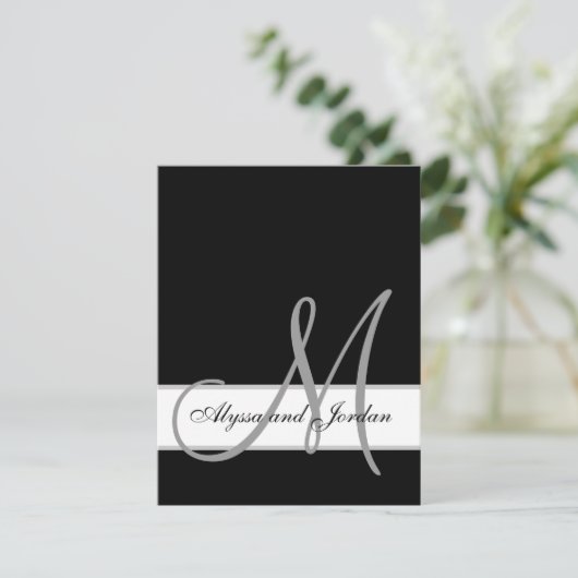 白黒モノグラム名ウェディングレセプション エンクロージャーカード (スタンド正面)