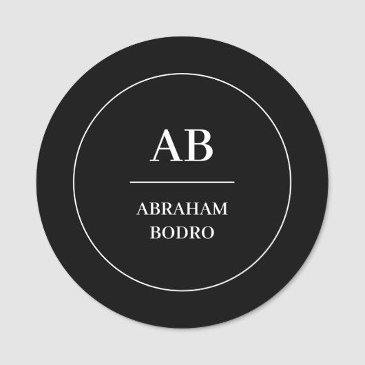 白黒モノグラム名タグ | カスタムミニマル 名札 (正面)