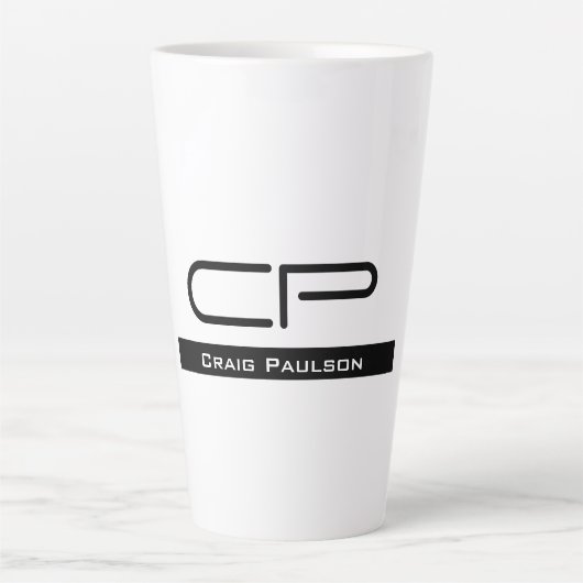 白黒モノグラム名モダンプレーンシンプル カフェラテマグ (正面)