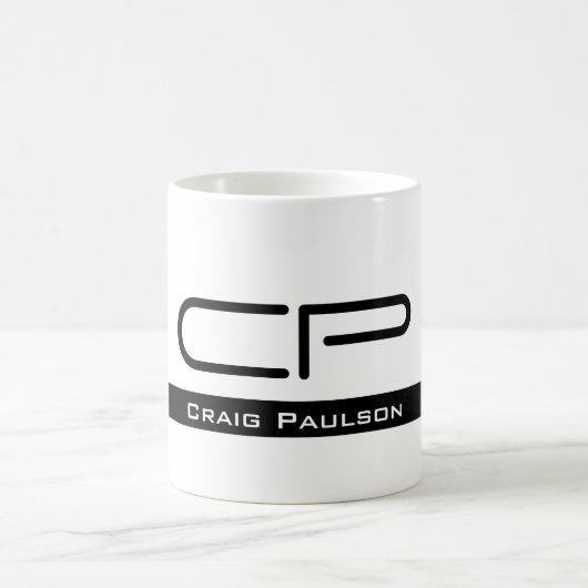 白黒モノグラム名モダンプレーンシンプル コーヒーマグカップ (中央)