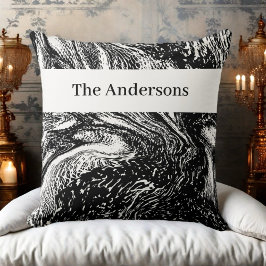 白黒モノグラム名大理石抽象芸術ラインアート クッション