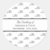 白黒モノグラム対イニシャル結婚ズ ラウンドシール (正面)