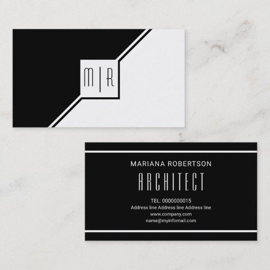 白黒モノグラム幾何モダン図形 名刺 (正面/裏面)