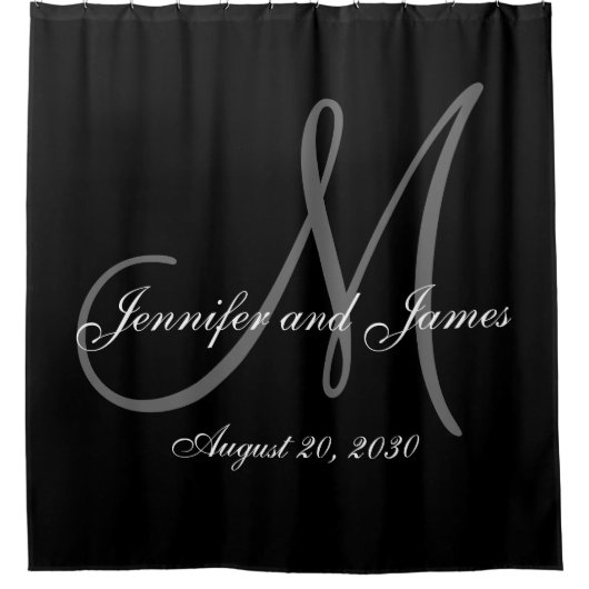 白黒モノグラム新婚結婚和名 シャワーカーテン (正面)