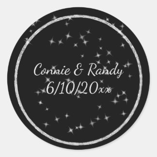 白黒モノグラム結婚のステッカー ラウンドシール