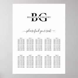 白黒モノグラム結婚の座席表 ポスター