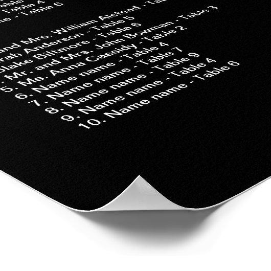 白黒モノグラム結婚の座席表 ポスター (角)