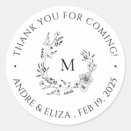 白黒モノグラム結婚の感謝ステッカー ラウンドシール