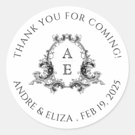 白黒モノグラム結婚の感謝ステッカー ラウンドシール