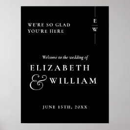 白黒モノグラム結婚の歓迎サイン ポスター