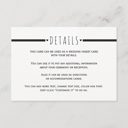 白黒モノグラム結婚の詳細挿入カード エンクロージャーカード (正面)