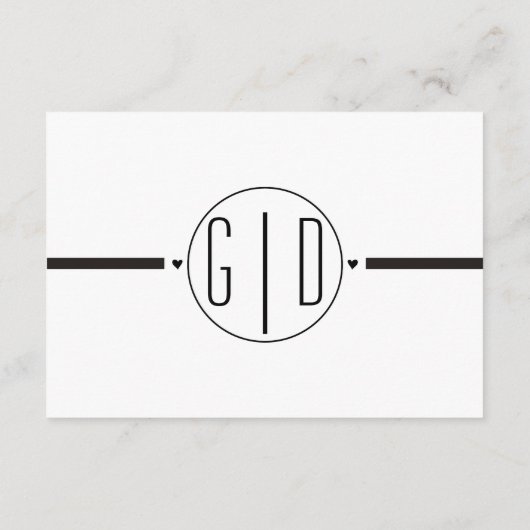 白黒モノグラム結婚の詳細挿入カード エンクロージャーカード (裏面)