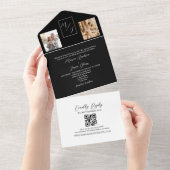 白黒モノグラム結婚のQRコード オールインワン招待状 (貼ってはがせる)