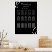 白黒モノグラム結婚イニシャルの座席表 ポスター (キッチン)