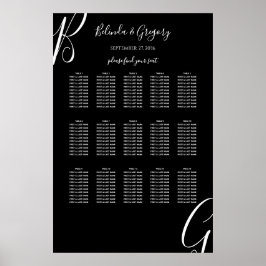 白黒モノグラム結婚イニシャルの座席表 ポスター