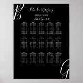 白黒モノグラム結婚イニシャルの座席表 ポスター (正面)
