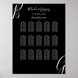 白黒モノグラム結婚イニシャルの座席表 ポスター