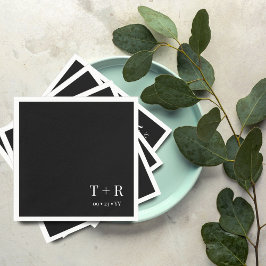 白黒モノグラム結婚ズ スタンダードカクテルナプキン