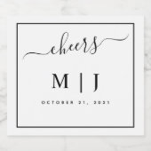 白黒モノグラム結婚ズ スパークリングワインラベル (シングルラベル)