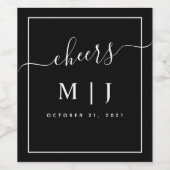 白黒モノグラム結婚ズ ワインラベル (シングルラベル)