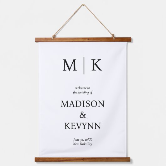 白黒モノグラム結婚ズ 吊り下げ型タペストリー (正面)