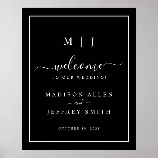 白黒モノグラム結婚ミニマル徴候 ポスター (正面)